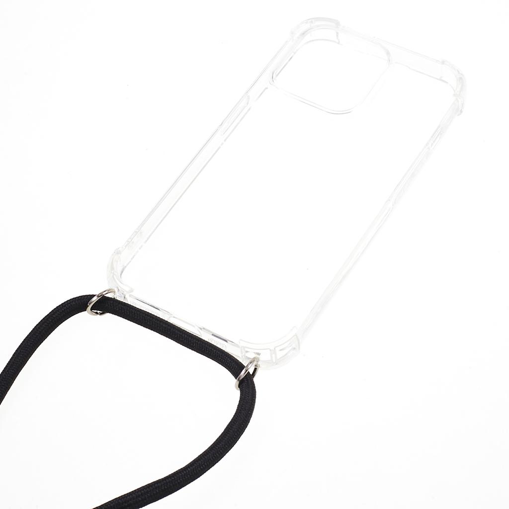For iPhone 15 Pro Max Thicken Four Corner Anti-drop Cover Clear TPU Phone Case with Lanyard