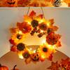 Pumpkin Garland with LED Light Halloween Ghost Festival Decoration Maple Leaf Accented Wall Hanging for Scene Layout Door