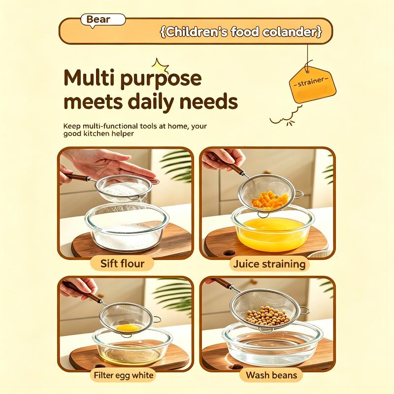Fine Filter Strainer 304 Stainless Steel Wooden Handle Complementary Food Soybean Milk Filter Residue Spoon