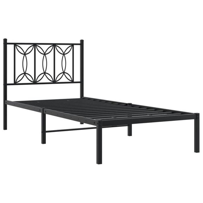 VidaXL Cadre de lit métal avec tête de lit noir 90x200 cm, lit simple, meuble de chambre à coucher, lit d'invité, lit, cadre 376121