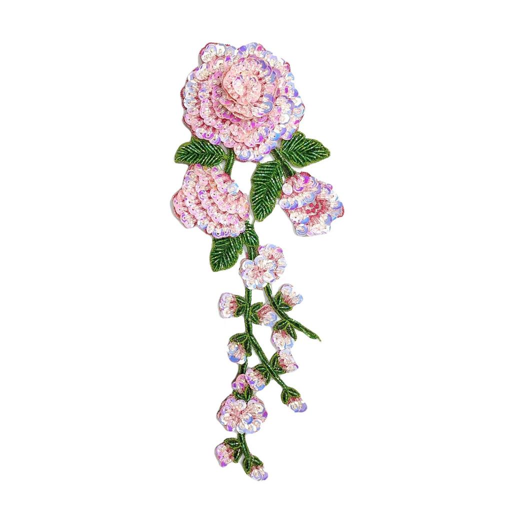 Water-Soluble 3D Floral Embroidered Beaded Patch for Collar or Dance Costume