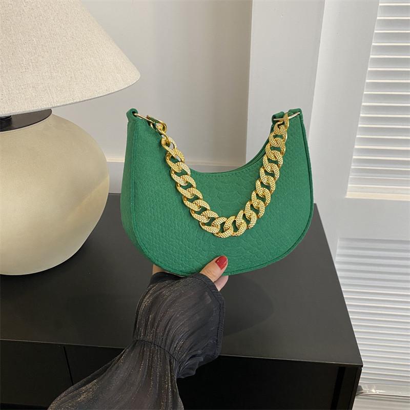 Fashionable Felt Bag Stylish Retro Simple Chain Crossbody Tote Underarm Handbag
