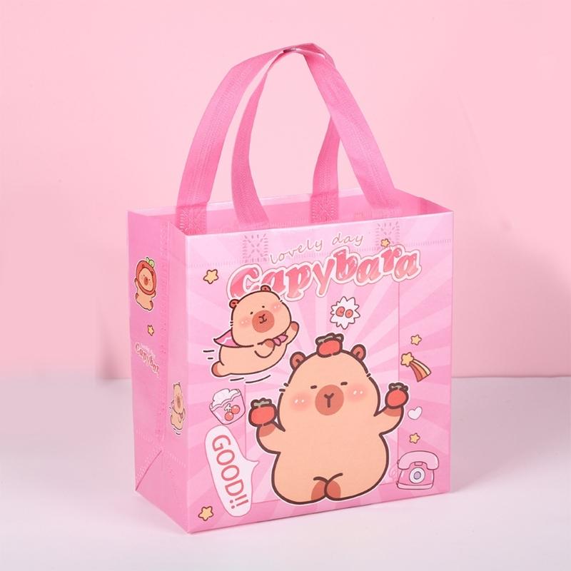 Cartoon Shopping Bag 9x9x4Inch Nonwoven Fabric Bags with Handle Carring Bag For Wedding Bridal Showers Retail Packaging