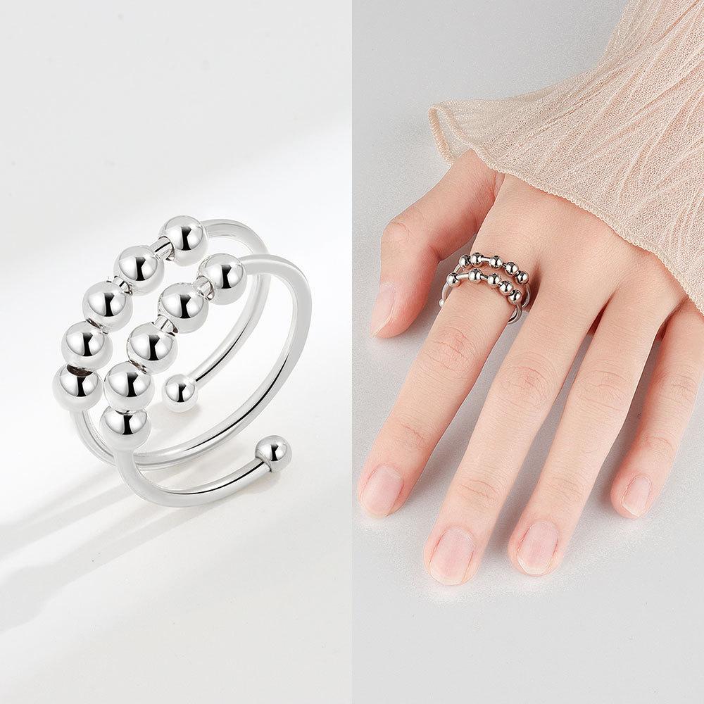 6 Pcs Women Anxiety Relief Rings Anti Stress Spinner Ring With Beads Calming Fidget Jewelry For Emotional Regulation