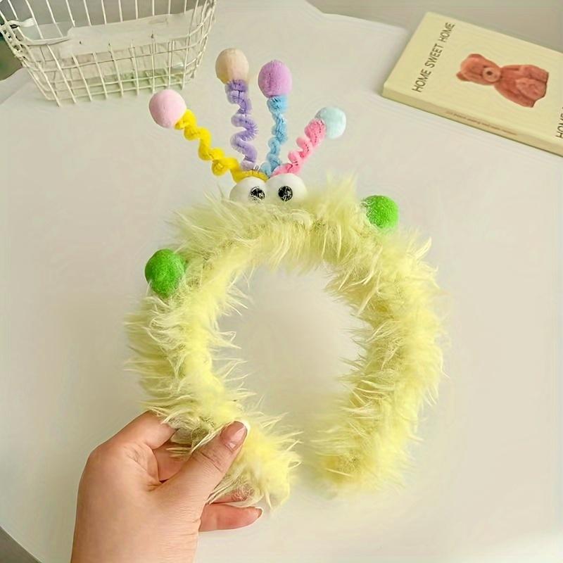 1pc Cute Monster Plush Headband For Women Funny Cartoon Hairband For Face Washing And Birthday Adorable Twisted Stick Punk Style Daily Hair Accessory