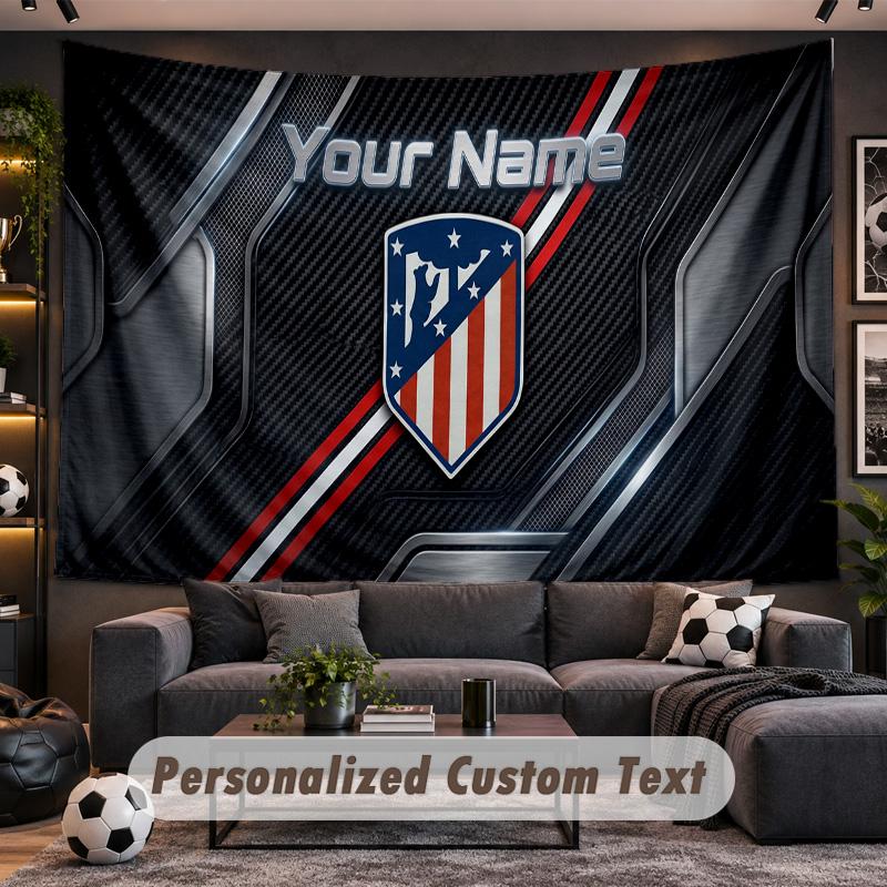 Atletico Madrid FC Personalized Tapestry Support Custom Name, Wall Art Home Decoration