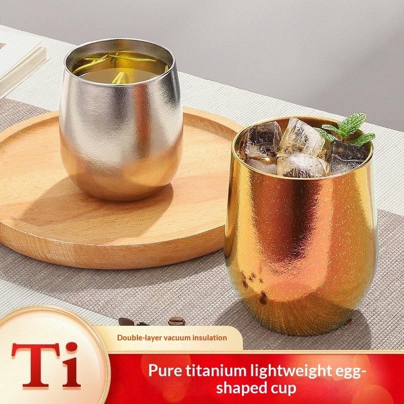 Pure Titanium Water Cup Double Wall Titanium Mug Lightweight Insulated Beer Tea Tumbler For Home Office Daily Drinking