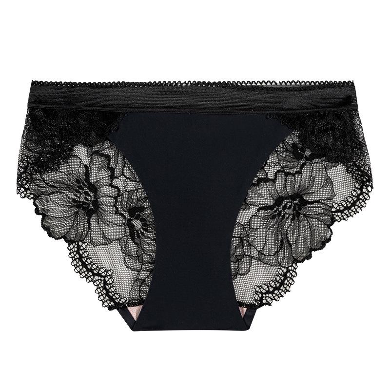 Silk Lace Seamless Mid-Waist Panties with Hollow Design
