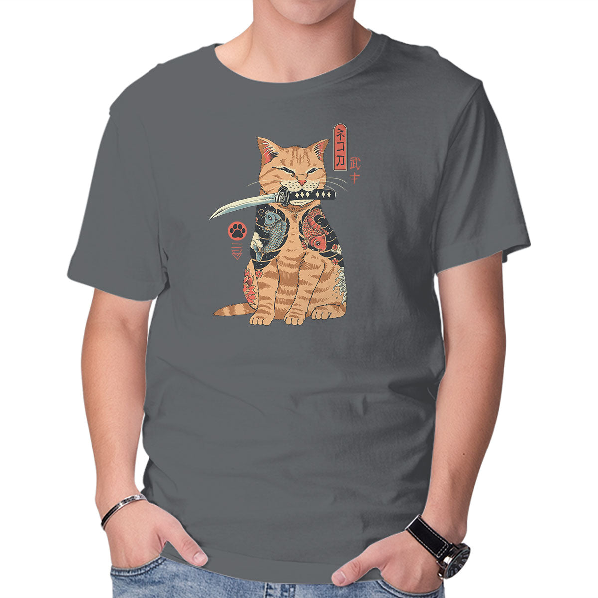Unisex Crew Neck T-Shirt Catana Graphic Short Sleeve Casual Tee S