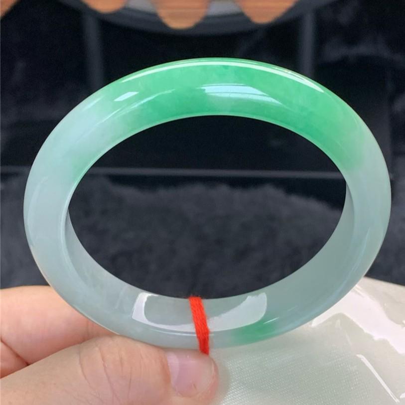 Myanmar Jadeite Bracelet: Natural Large Inner Diameter, Ice-Waxy Finish, Half Mountain Half Water Design.
