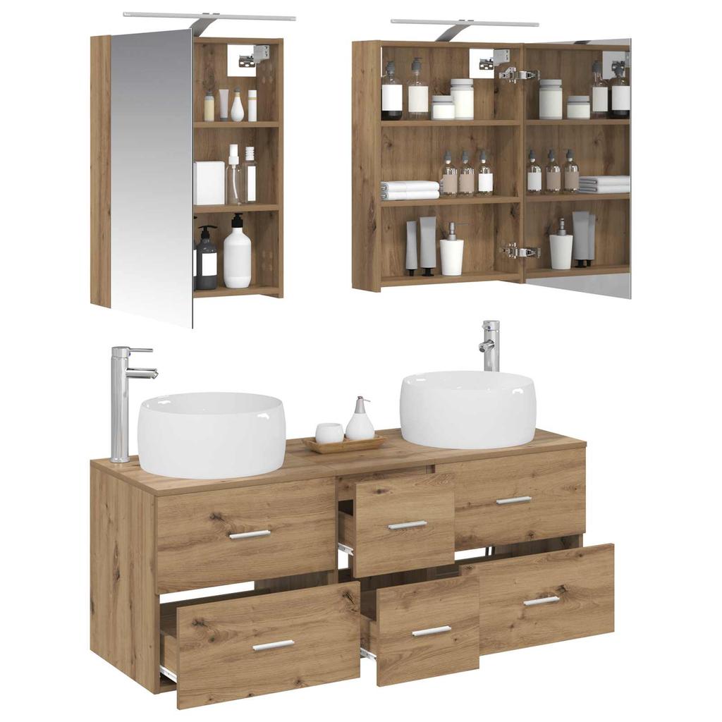 5 Piece Bathroom Furniture Set Artisan Oak Engineered Wood & Glass