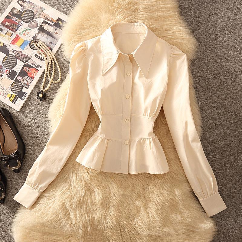 

2024 Весна и Осень Французский Шик Приталенная Белая Блузка S (40-45 kg) абрикосовый