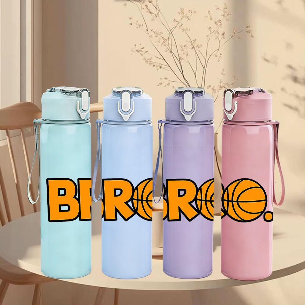 1PC BRO Bold Letter Text Art Print 750ml Color Plastic Sports Water Bottle Leakproof Flip Straw Lid Suitable for Sports Office Home Use