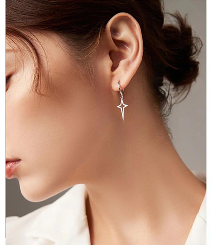 Korean Fashion Cross Asymmetric Stars Ear Buckle Drop Earrings for Women Hyperbole Trendy Hip Hop Cone Geometry Jewelry