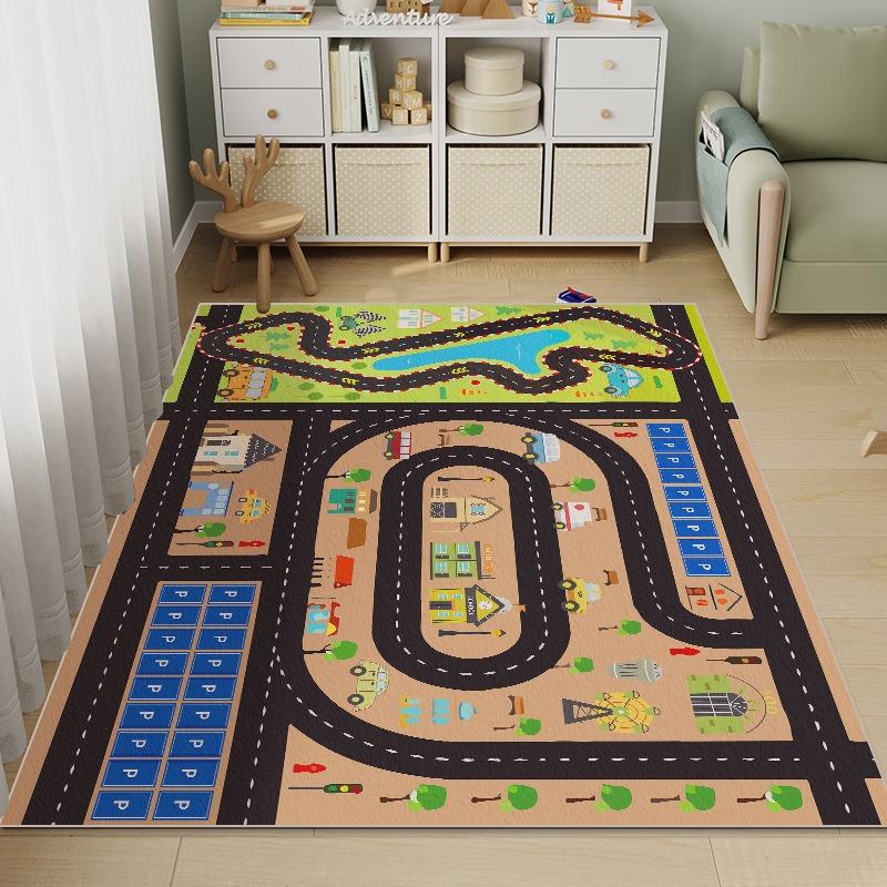City Transportation Track Game Anti-slip Mat Cartoon Living Room Children's Rug Track Carpet Sofa Coffee Table Bedroom Rugs