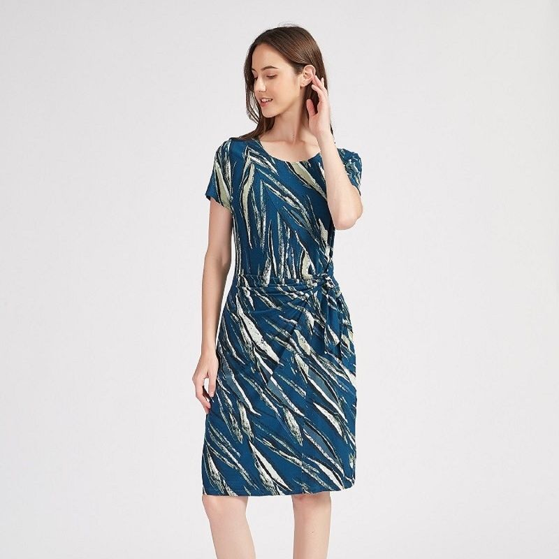 

Cotton Elastic Print Short Sleeve Dress 23 Chubby Girl Spring and Summer Cheongsam Dress Fashion Plus Size Female Commute Leisure Slim Looking 682 Green Flower color 2XL