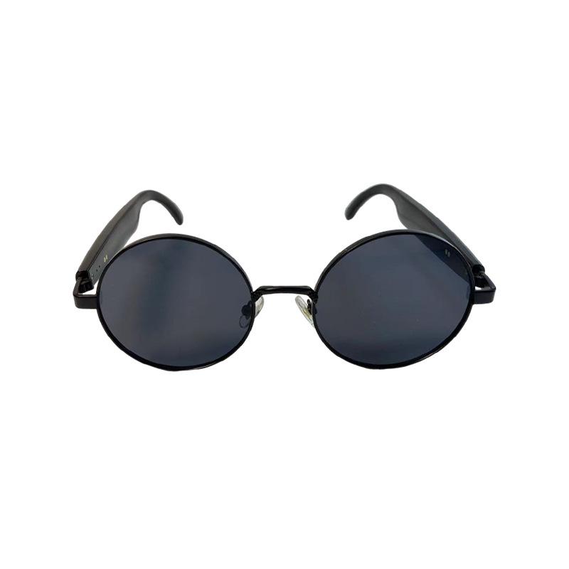 AI Smart Glasses with Bluetooth Calling & Music, Retro Oval Frame Sunglasses, Black Technology
