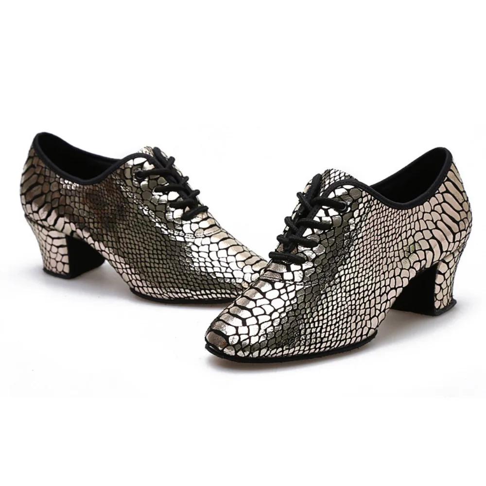 Women's Lady's Girl's Indoor Outdoor Oxford Leather Upper Chunky Heel Sneaker Heel High Ballroom Modern Latin Dance Shoes
