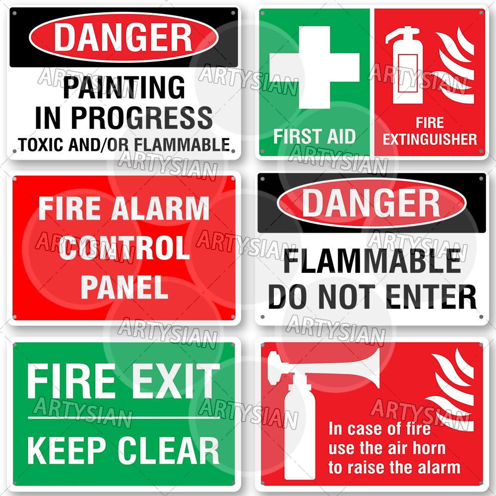 Fire Safety Metal Sign Flammable Warning Emergency Exit Escape Alarm Extinguisher Instruction Signage Assembly Hose Reel Plaque