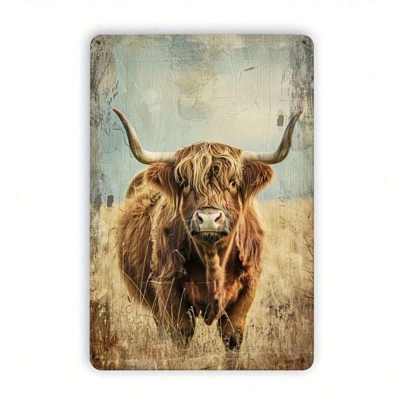 Vintage Highland Cow Metal Poster Wall Art Decor