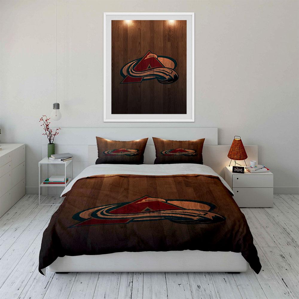Mountain Logo with Hockey Theme on Wood Print Bedding Set Duvet Cover Pillowcases (1* Duvet Cover 2* Pillowcases Do Not Include Comforter)