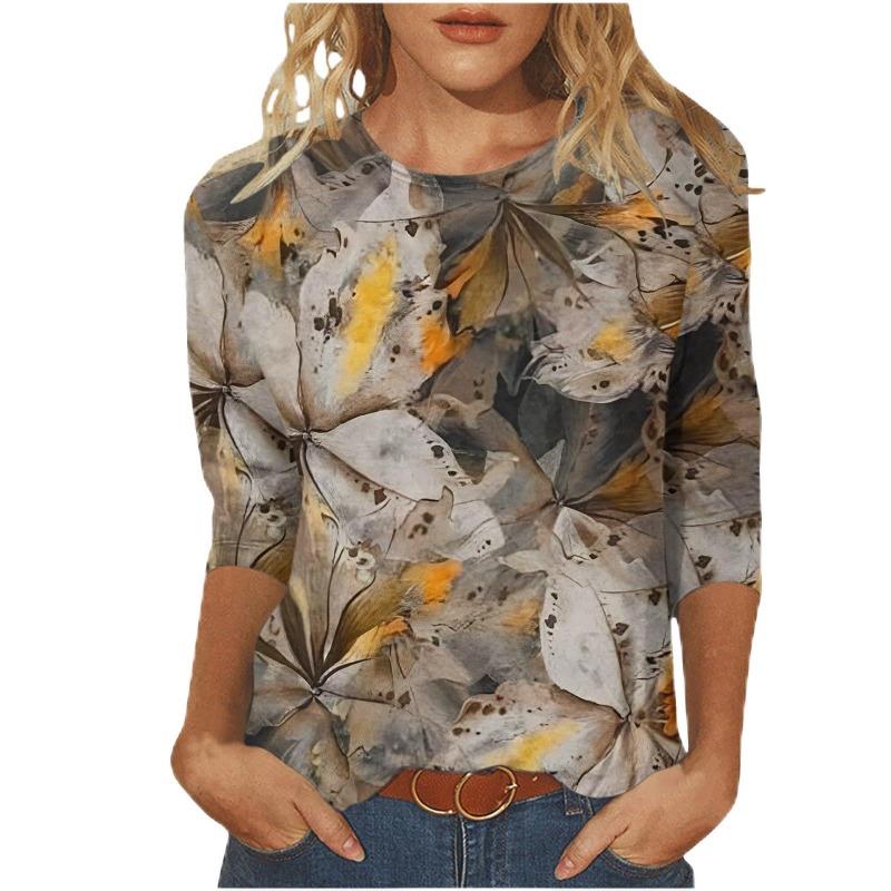 Women's T-shirt 3d Print Vintage Floral Print Casual Long Sleeve Round Neck Regular Tops Daily Print Pink, Spring and Autumn