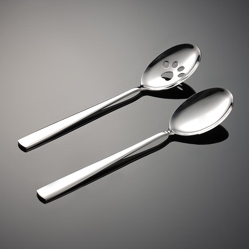 304 Stainless Steel Common Spoon Buffet Serving Spoon Hotel Serving Spoon Square Handle Cat Paw Hole Colander