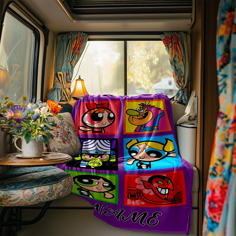Powerpuff Girls Heman Blanket Personalized Name Soft Comfortable Stylish Blanket Car Blanket Perfect For Travel Camping Outdoor Home Suitable For All