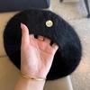 Hairy Long Rabbit Hair Beret Female Autumn and Winter Face Small Plush Hat Big Head Circumference Painter Hat