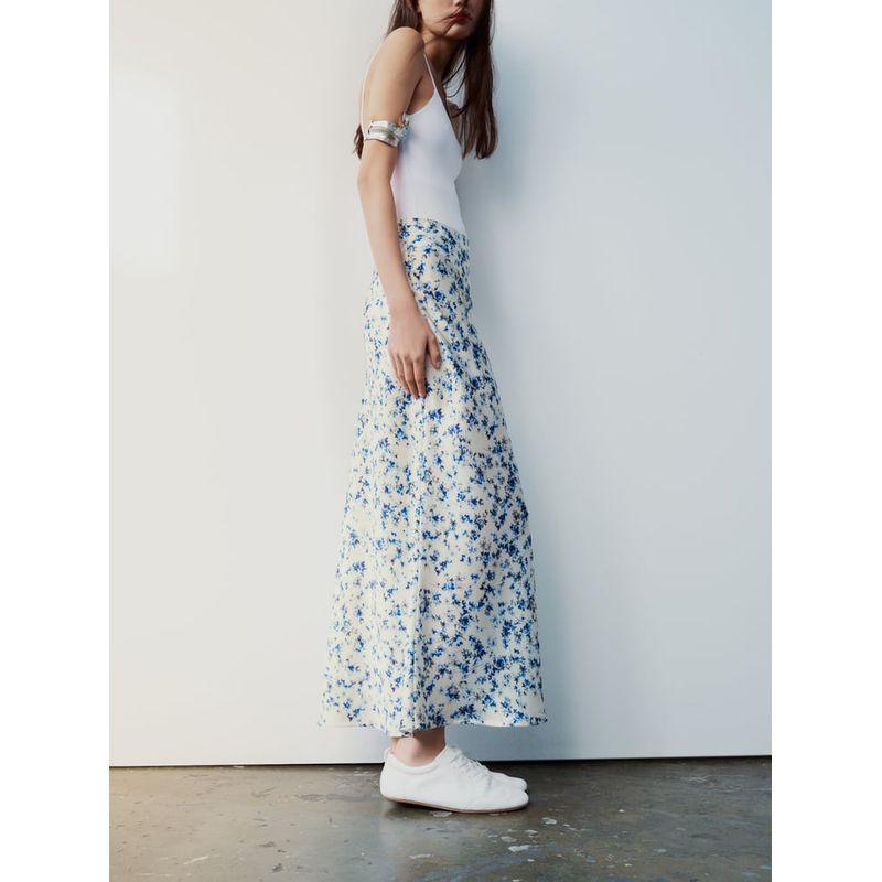 Spring and Summer New Arrival Fashion Style Temperament Wild Silk Satin Textured Skirt Printed Midi Skirt 2581133