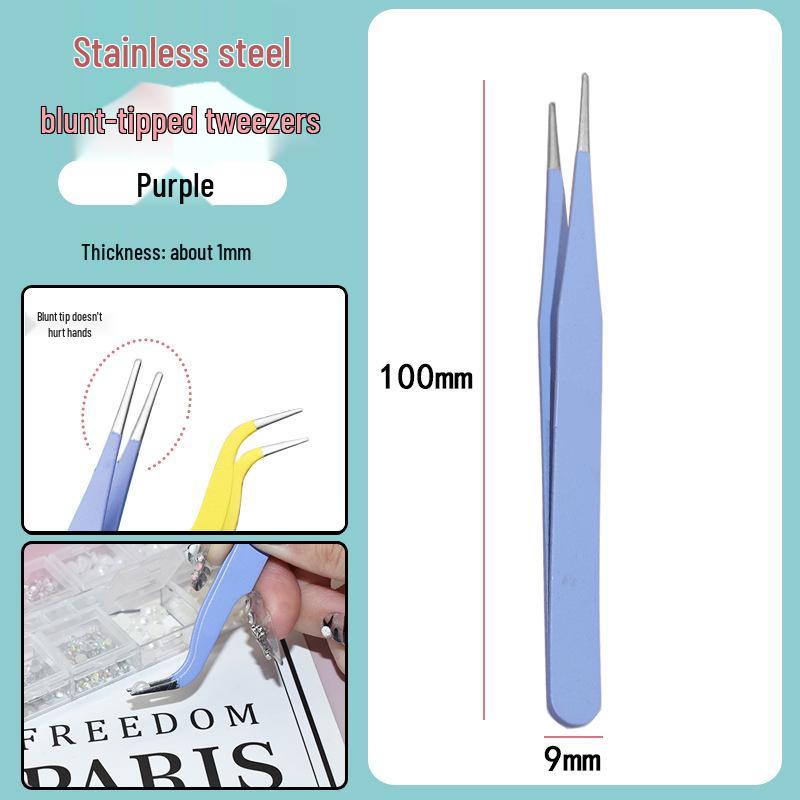 Colorful Stainless Steel Curved Tweezers for False Eyelashes and Planner Clips