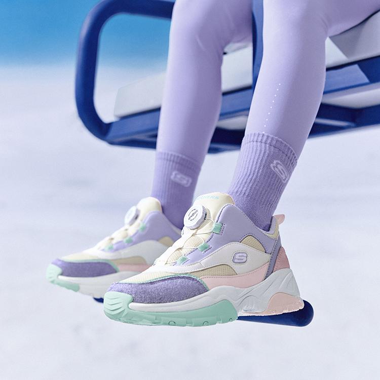 Skechers Windy Plush Boots Adjustable Comfortable Fleece Mid-Top Casual Shoes Kids boots White Purple Green 302528L-NTMT