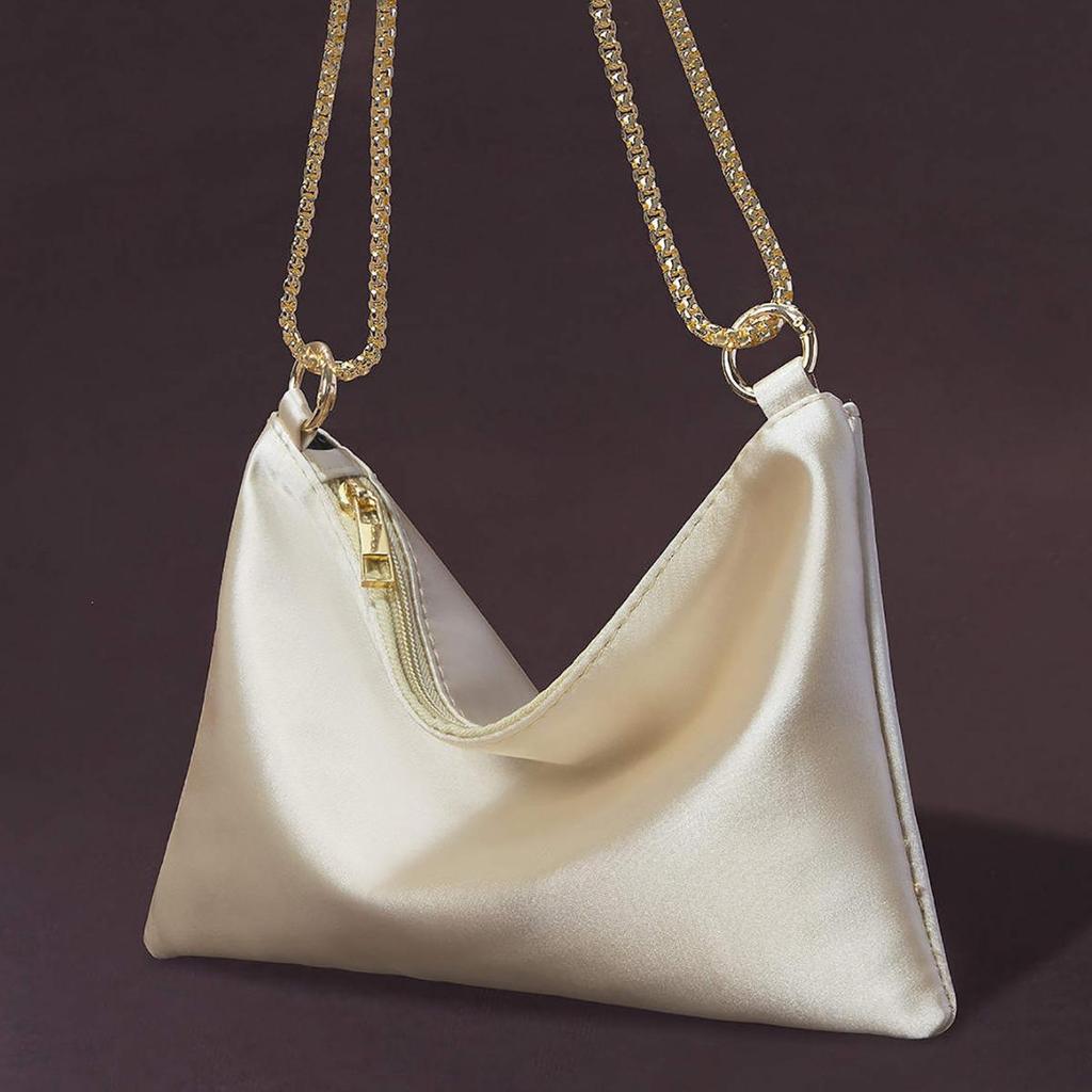 Borsa Sottobraccio da Donna in Raso con Catena - Elegante Pochette da Festa e Cena