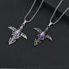 Vintage Demon Sword Pendant Necklace Gothic Style Chain with Detailed Winged Design and Oval Gemstone Pendant 60CM Length for Men Women