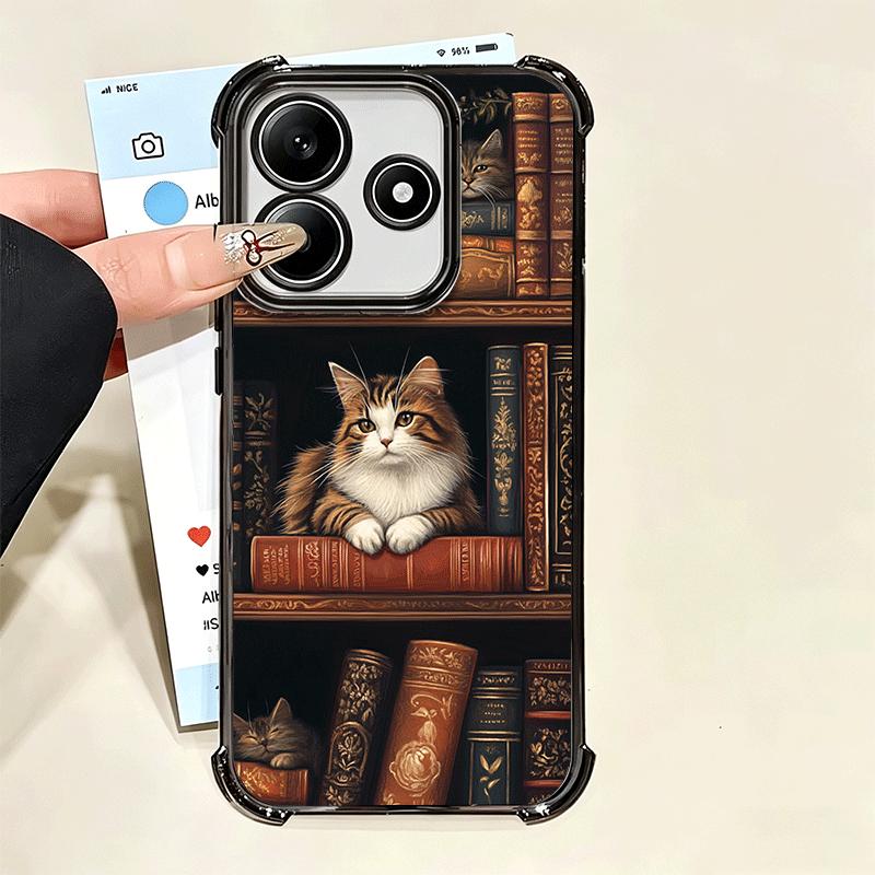 Cute Cat Bookshelf Interesting Soft Phone Case For Xiaomi Poco X7 X8 Pro Max X6 X5 X3 F8 Ultra F7 M8 M7 M5S Redmi 15C 15A 15 14C