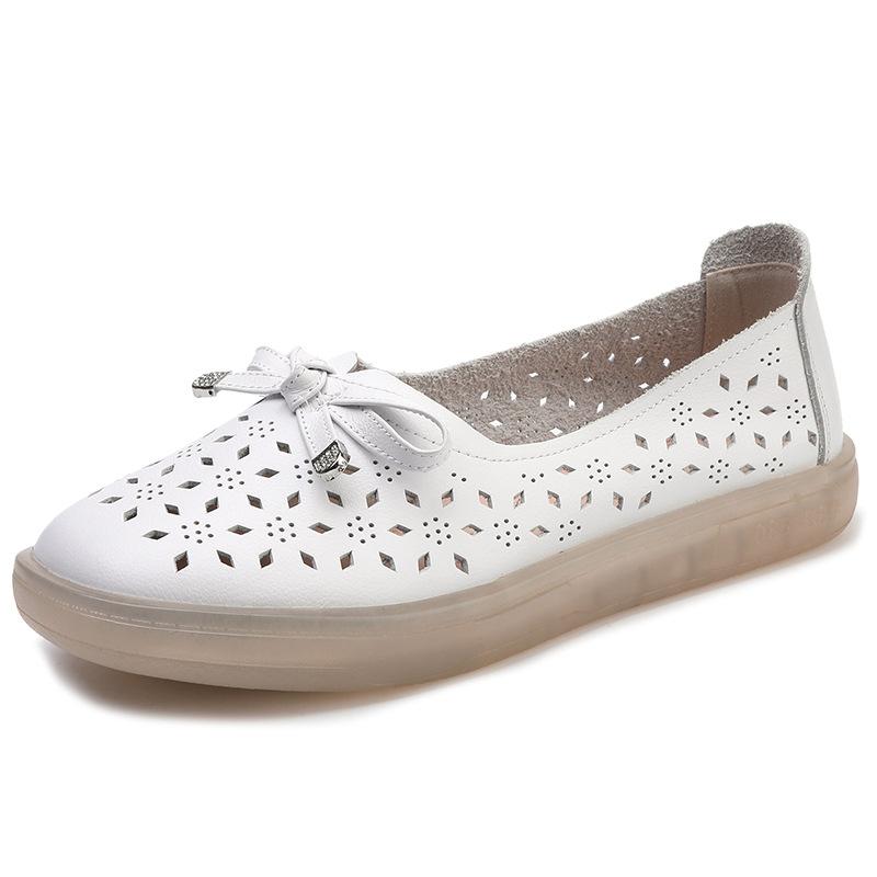 Fashion GKTINOO 2025 Genuine Leather Shoes Hollow Out Women Ballet Flats Summer Women's Solid Soft bottom Shoes Woman Slip On Loafers