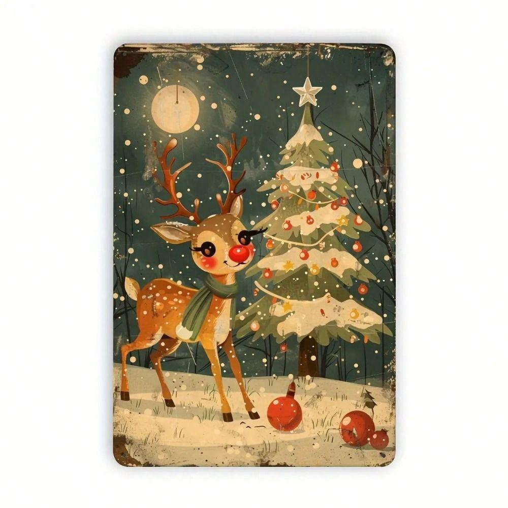 Metal Tin Sign Watercolor Christmas Tree Retro Wall Decor 20x30cm