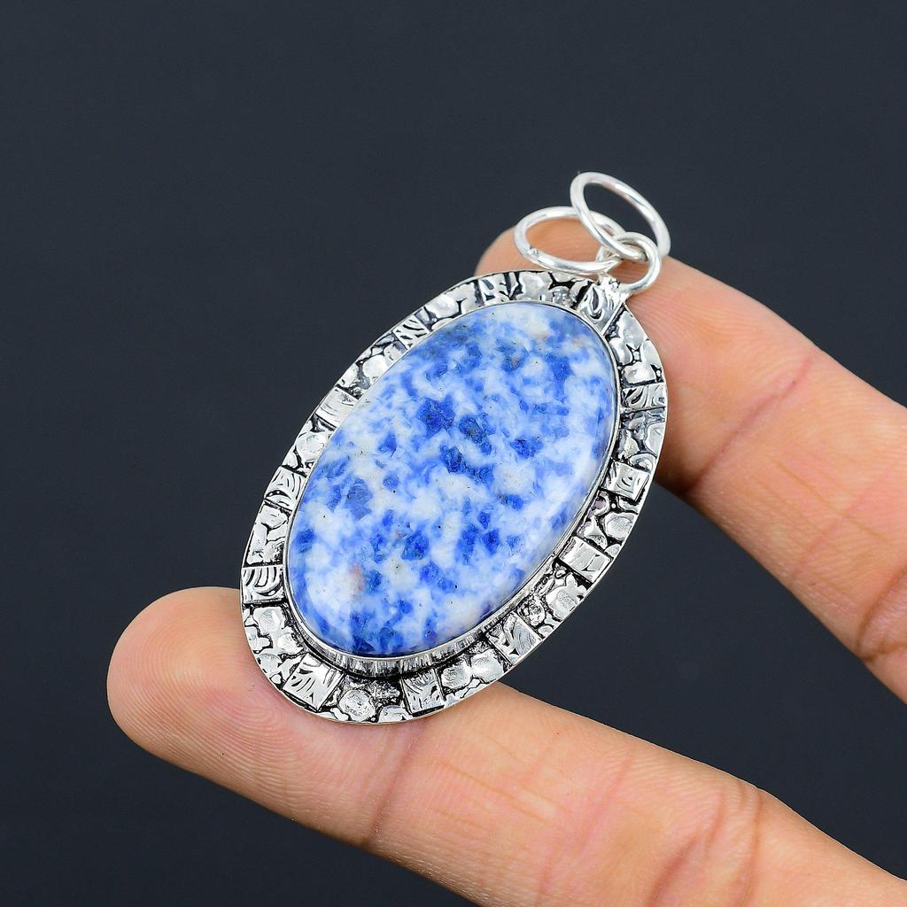 Anniversary Gift For Her Natural Sodalite Gemstone Pendant 925 Sterling Silver