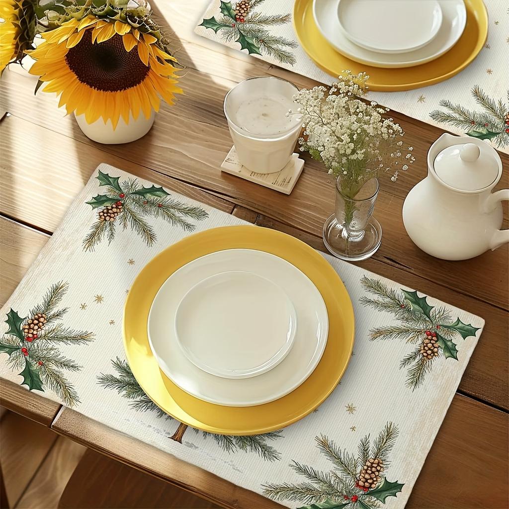 4pcs Placemat Set with Traditional Christmas Tree Pattern - 12" x 18" Rectangular Kitchen Table Runner - Suitable for Home Kitchen and Restaurant Deco