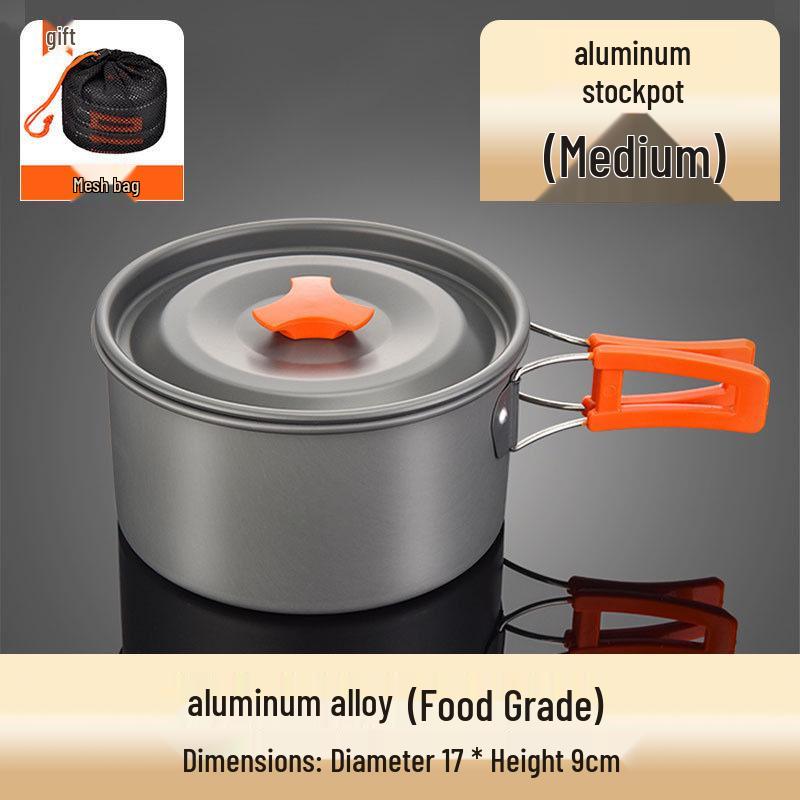 Portable Camping Cookware Set: Outdoor Pot, Cassette Stove, Hanging Pot, Picnic Tableware, and Cooking Utensils.