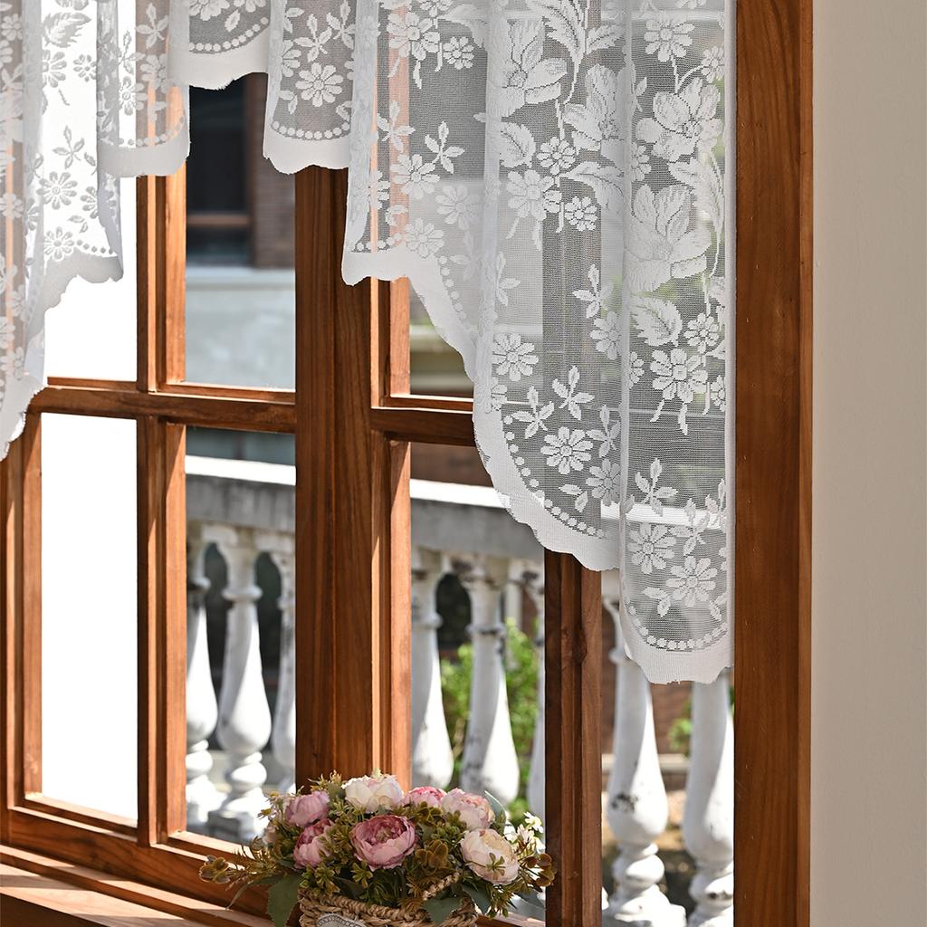 1PC Phoenix Tail Flower Pearl Decoration Short Curtain, Small Curtains for Kitchen, Bathroom, Home Decor