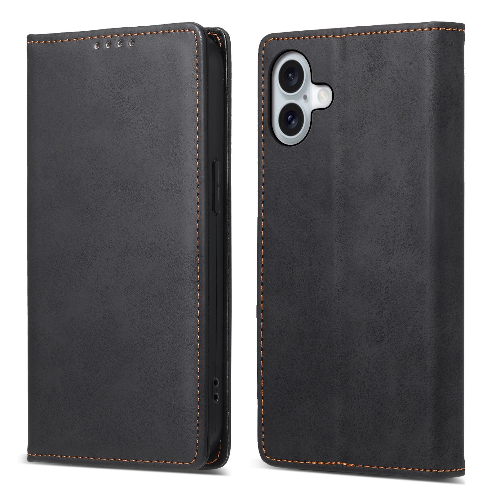

DF-05 For iPhone 16 Plus Case RFID Blocking PU Leather Wallet Phone Cover Black