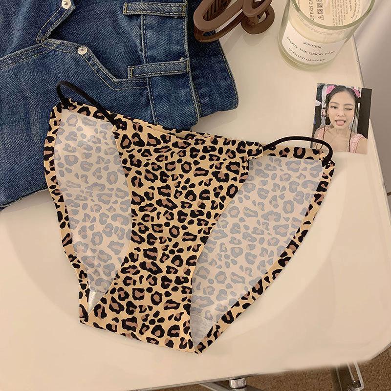 Hot Leopard Print Wildcat Sexy Girls' Panties Low-waisted Seamless Ice Silk Pure Desire High Slit Women’s Panties
