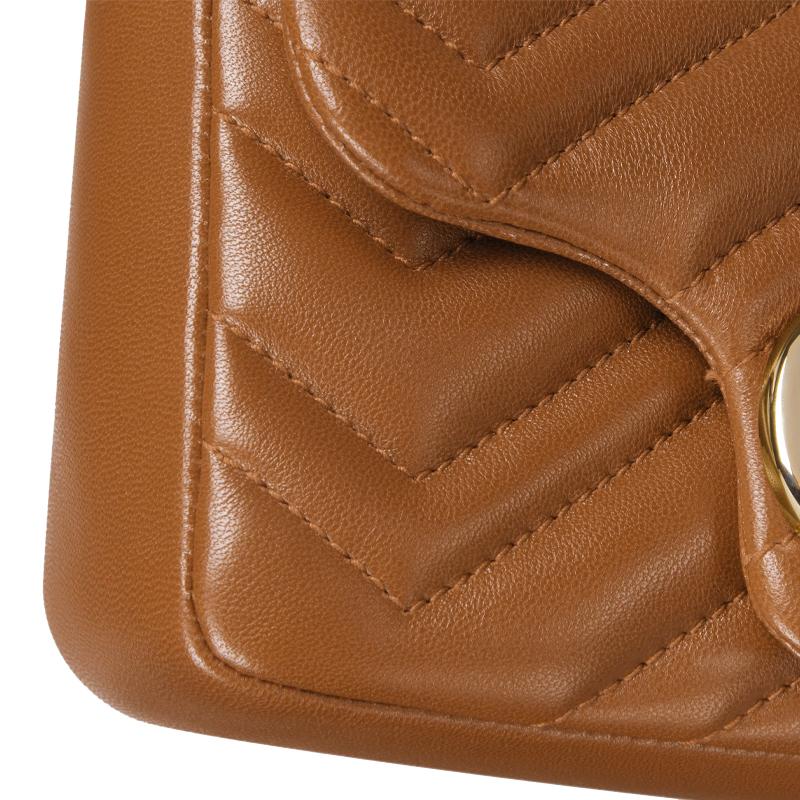 Gucci GG Marmont Brown Leather Chevron Quilted Mini Chain Crossbody Bag For Women Daily Use