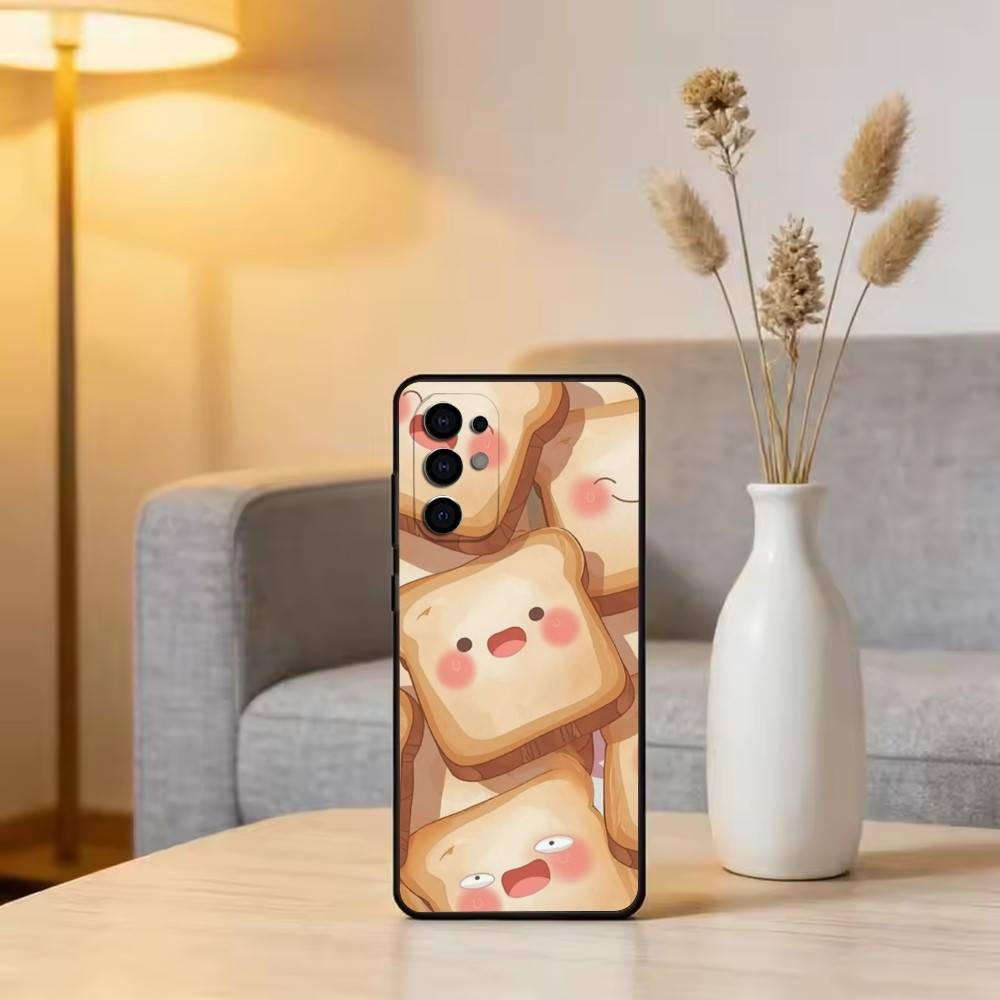 Cute Bread Illustration Phone Case Black Silicone Soft For Samsung S25,S24,S21,S22,S23,S30,Ultra,S20,Plus,Fe,Lite