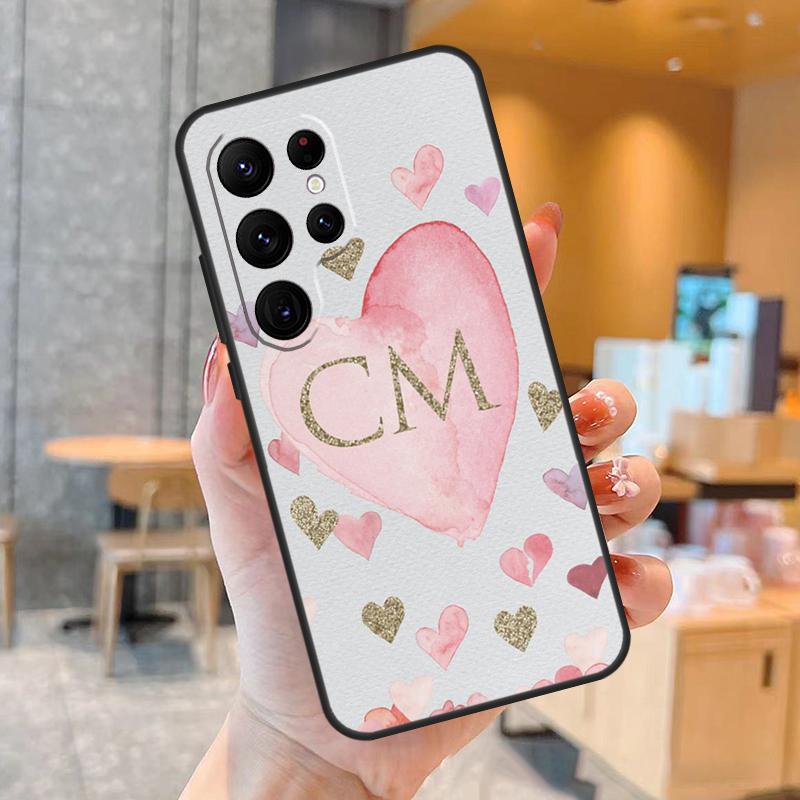 Personalised Initials Polka Monogram Case For Samsung Galaxy S23 S22 Ultra S20 S21 FE S9 S10 Note 10 Plus Note 20 Ultra Cover