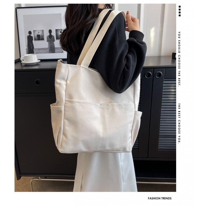 Canvas Bag New Pure Color Simple Casual One-shoulder Crossbody Fashionable Fresh Texture Large-capacity Tote