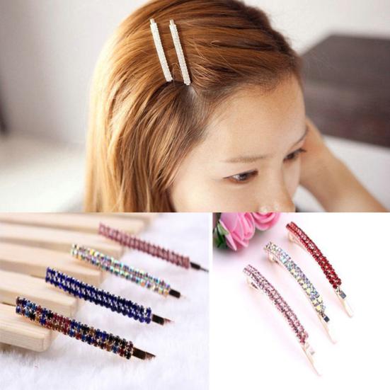 1Pc Women Two Row Rhinestone Hair Slide Clip Hairpin Bobby Pin Accessory Jewelry