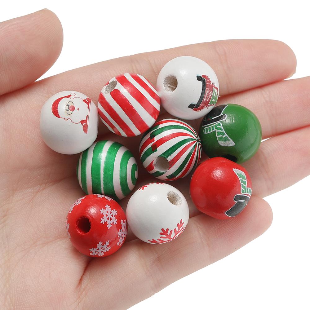 5/10Pcs Wooden Round Printed Beads Christmas Spacer Bead for DIY Bracelet Necklace Earrings Jewelry Making Accessories 16mm