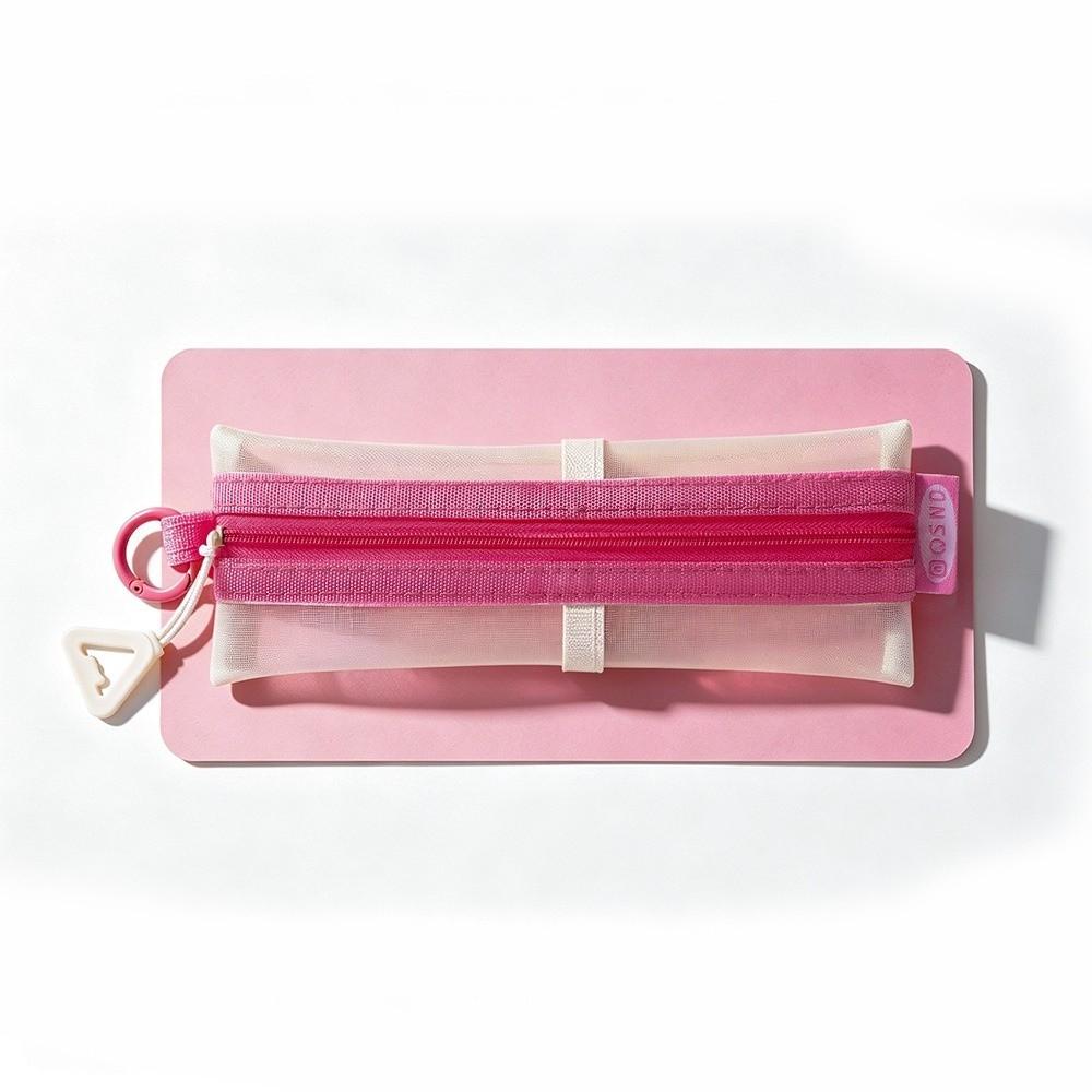 Elastic Strap Zipper Pencil Case Mesh Fabric Stationery Organizer Mesh Pen Pouch School Supplies